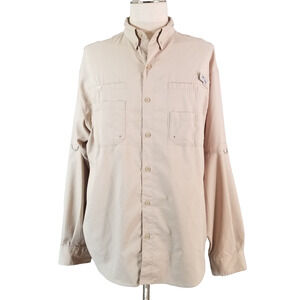 Columbia PFG shirt men's large beige long sleeve vented Dri-Fit Outdoor fishing